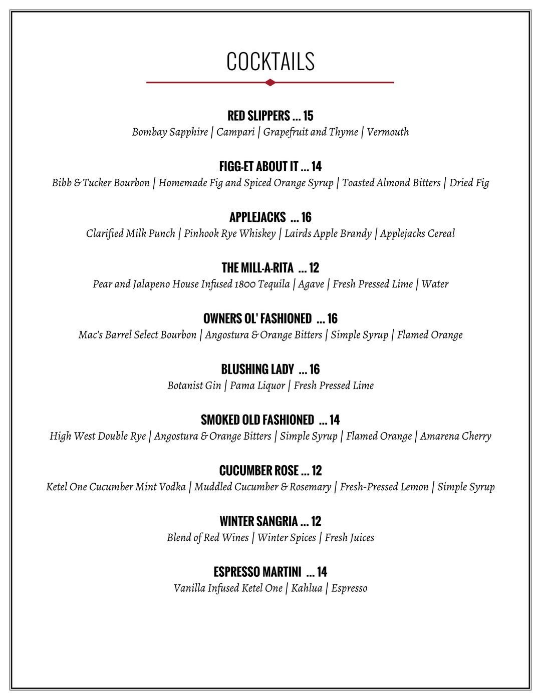 Cocktail Bar Roswell GA Red and White Wines